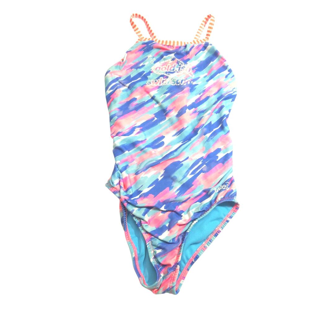 Dolfin Uglies Goldfish Swim School One Piece Swimsuit Size 12 Girls Blue Pink